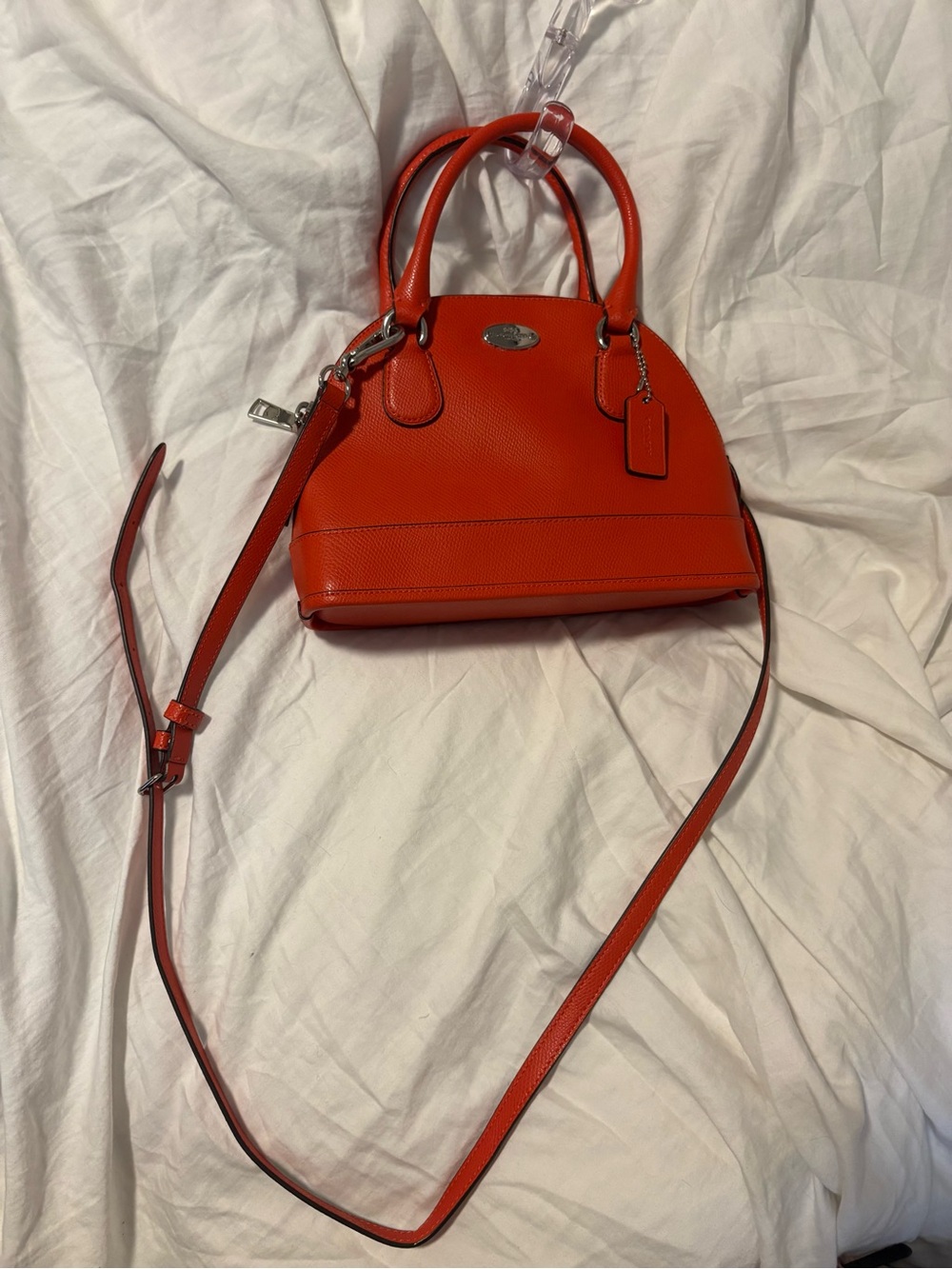 Y2K Coach Mini Cora Domed Satchel Shoulder&Crossbody. Cross Grain Leather Orange